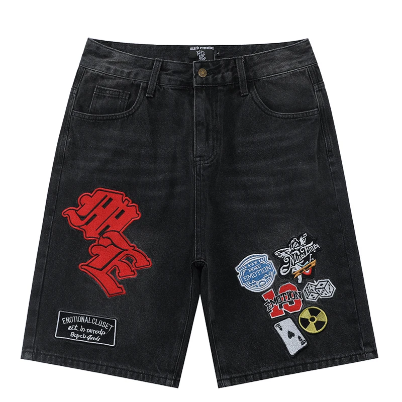 

Американские нишевые уличные стильные джинсы СМЕШАННЫЕ ЭМОЦИИ, короткие брюки, мужские повседневные повседневные джинсы с тяжелым вышивкой, смешанные эмоции
