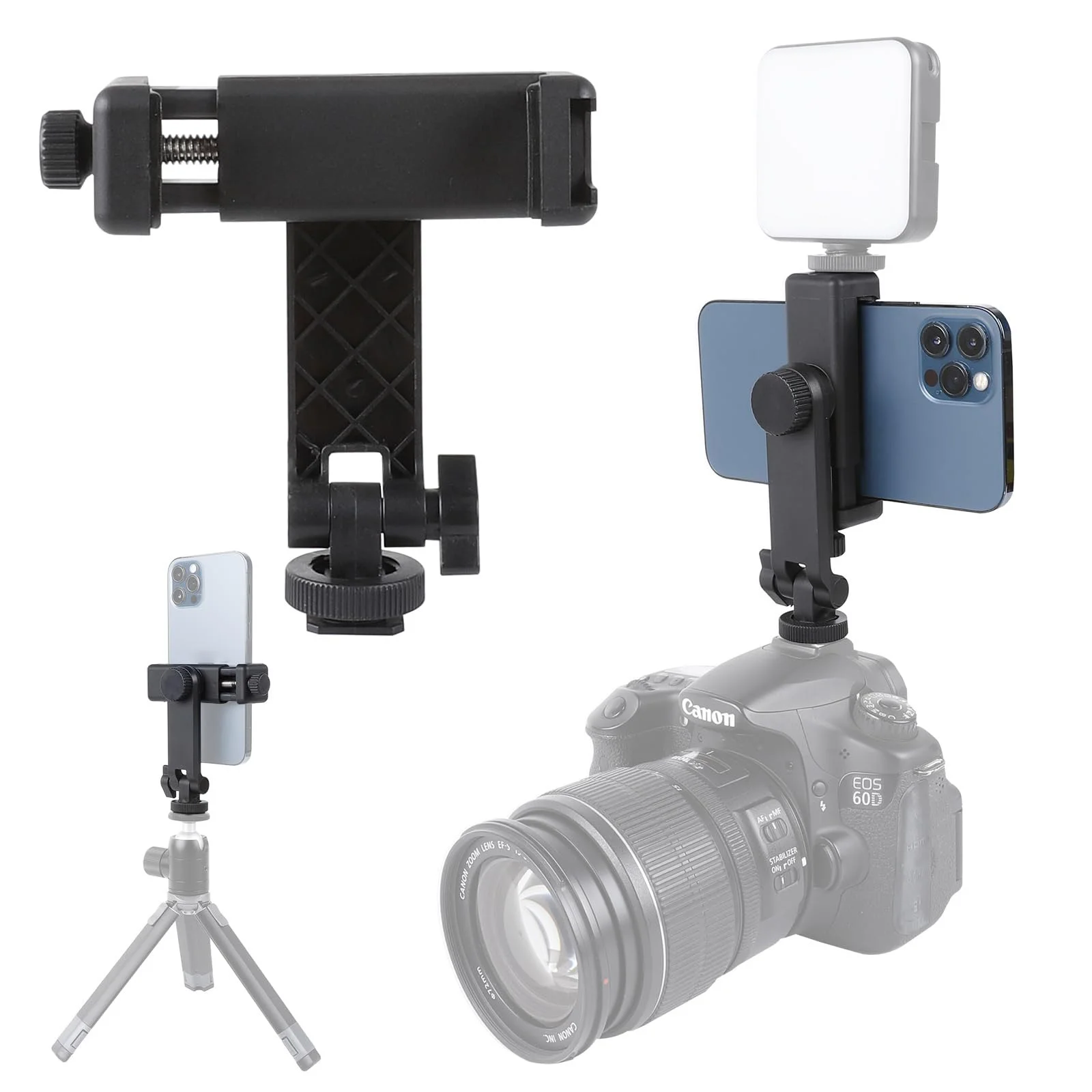 Adaptador de Tripé Universal Multifuncional para Celular com Rotação 360° e Suporte de Câmera Hot Shoe para Canon Nikon Sony DSLR