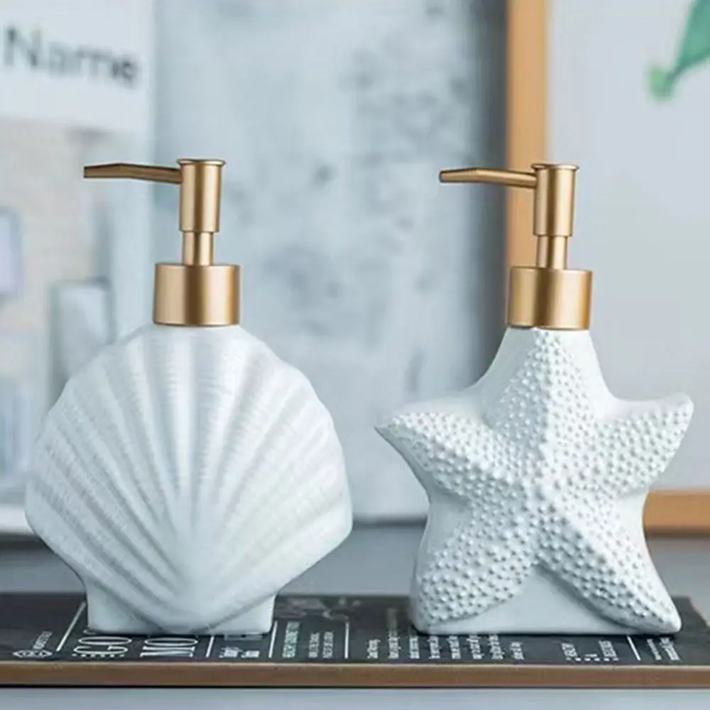 Nordic Style Ceramic Starfish Lotion Bottle Shell Shape Refillable Shampoo Moisture Bottling Decorative Liquid Soap Bottle