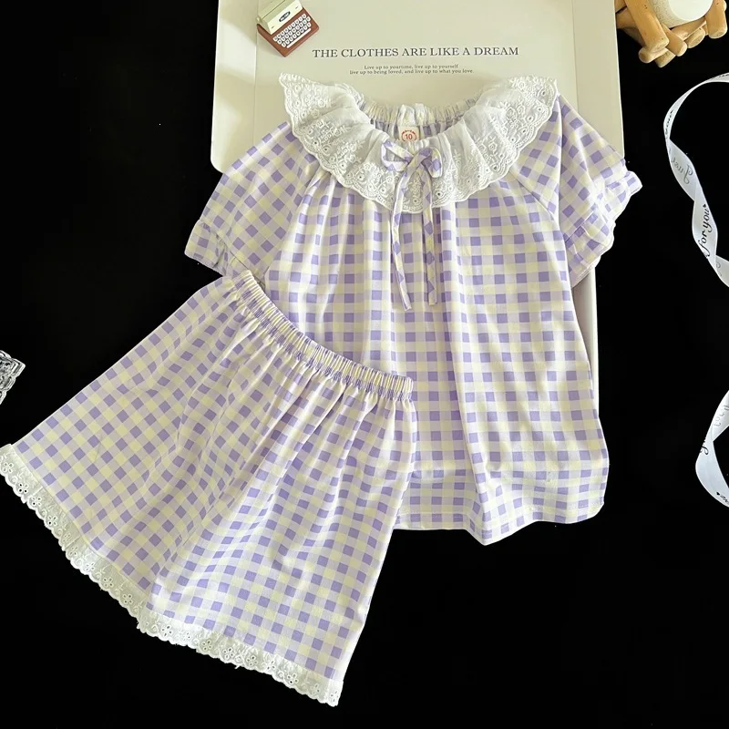 2026 Korean Girl Spring Summer Cute Kitten New Kawaii Short Sleeved Pajamas for Children Cartoon Anime Soft Comfort Home Clothes