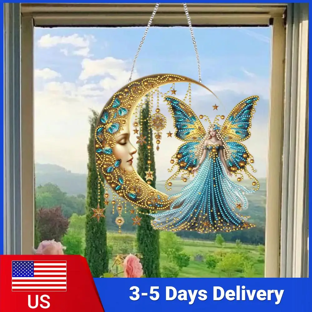 

Moonlight Goddess 2D/Flat DIY Rhinestone Diamond Art Window Pendants Hanging Diamond Art Kits Window Hanging Art for Home Decor