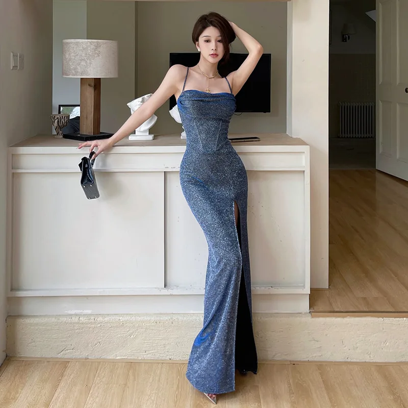 

Летние длинные платья Женское сексуальное блестящее вечернее платье-бретелька Женское Abiti Da Cocktail 바닥스 원피스 Платье Женское Вечернее Длинное
