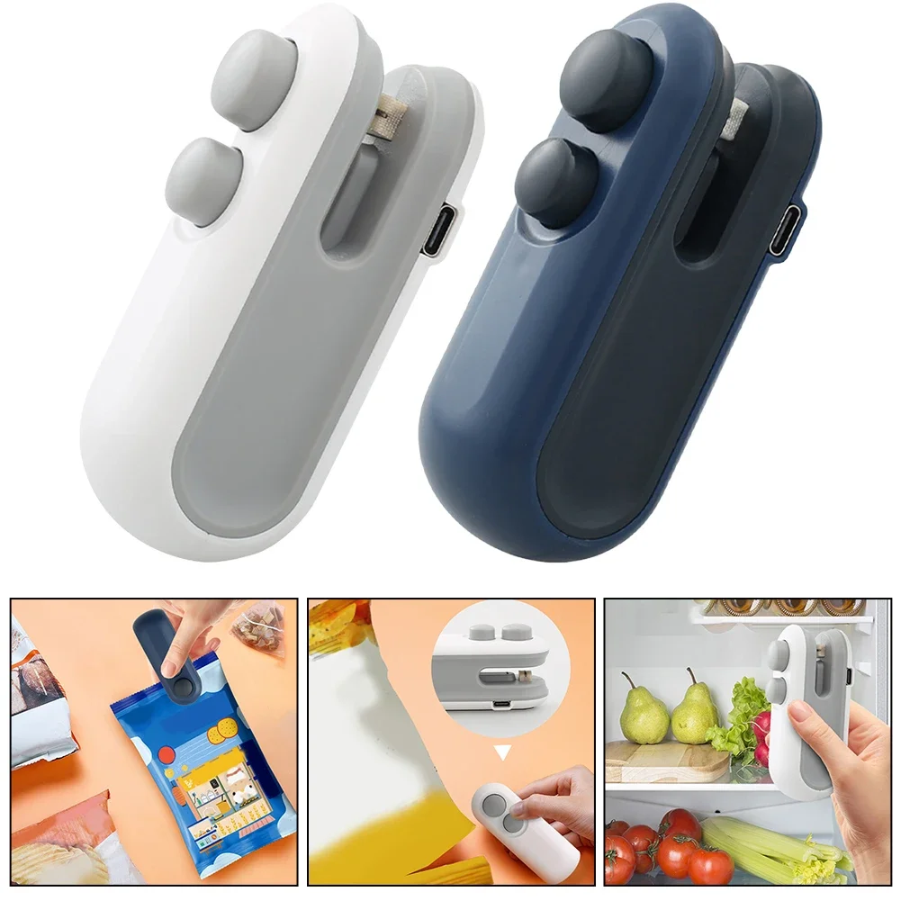 2-in-1 Mini Sealing Machine Rechargable Heat Sealer Storage Bag Plastic Package Food Sealer Clip Bag Handheld Food Heat Sealer