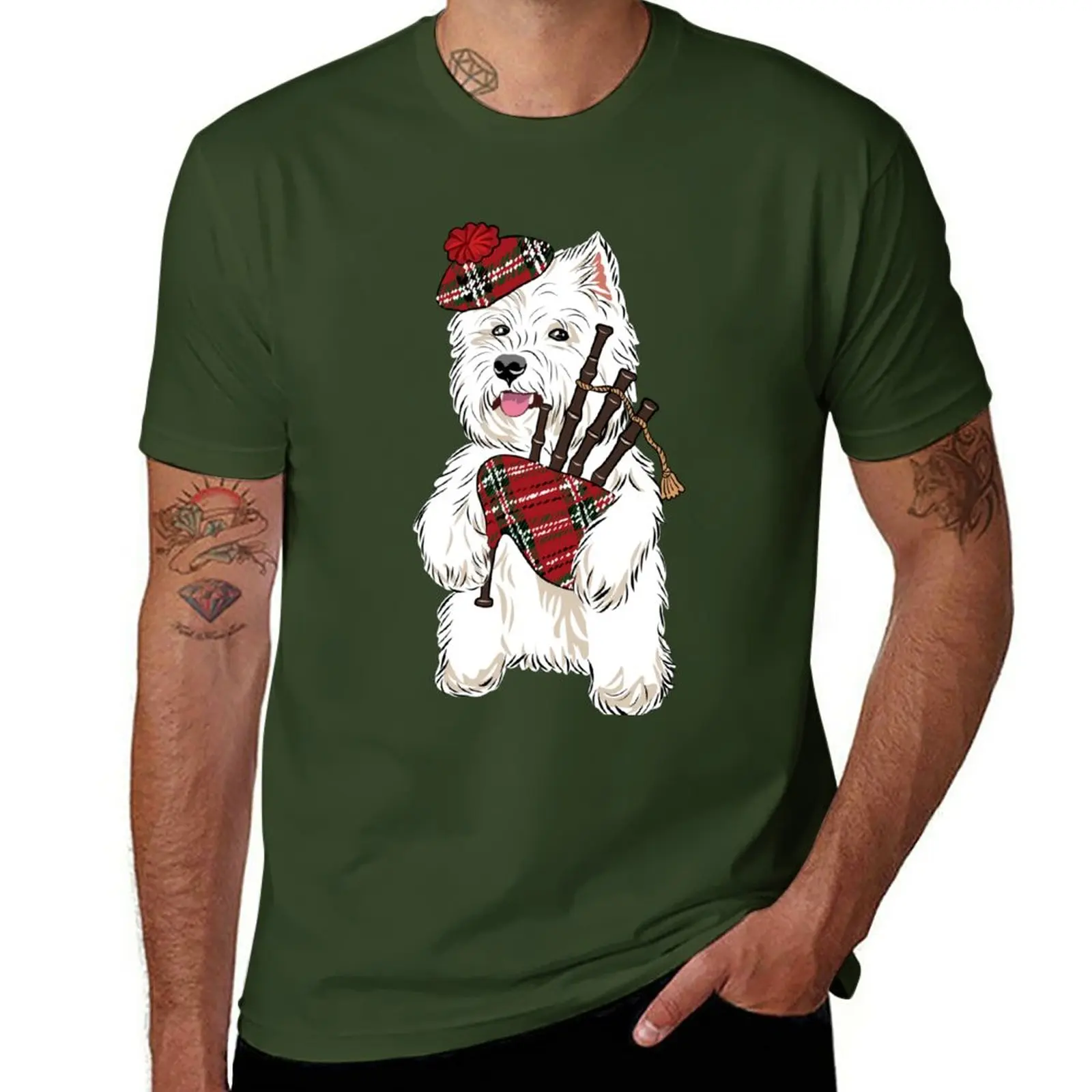 Westie playing a bagpipe T-Shirt sublime animal prinfor boys funnys mens t shirt