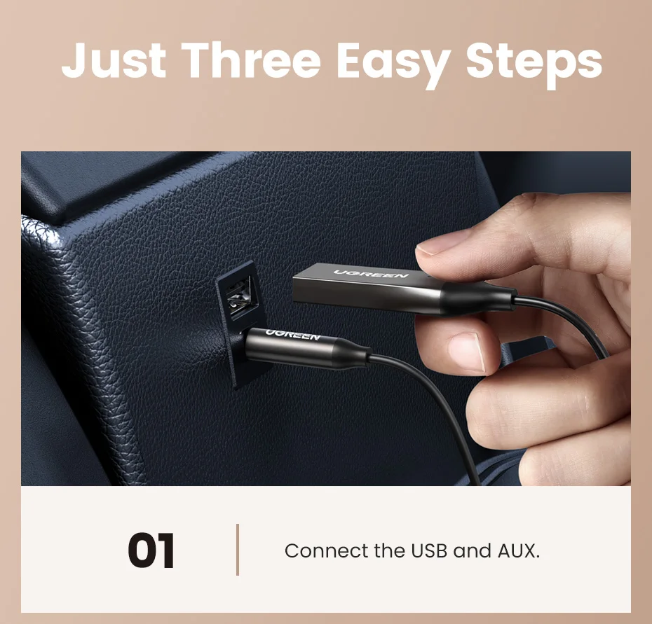 Ugreen Aux to Bluetooth 5.0 Adapter 3.5mm Bluetooth Receiver for Car Usb 2.0 to 3.5mm Jack Kit