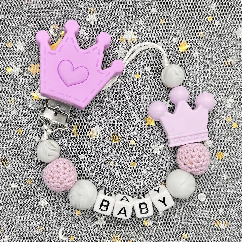 Baby DIY Pacifier Creative Rat Bow Clip Anti Drop Chain Silicone Bead Wooden Letter Pacifier Chain Baby Teething Toy Chew Gift