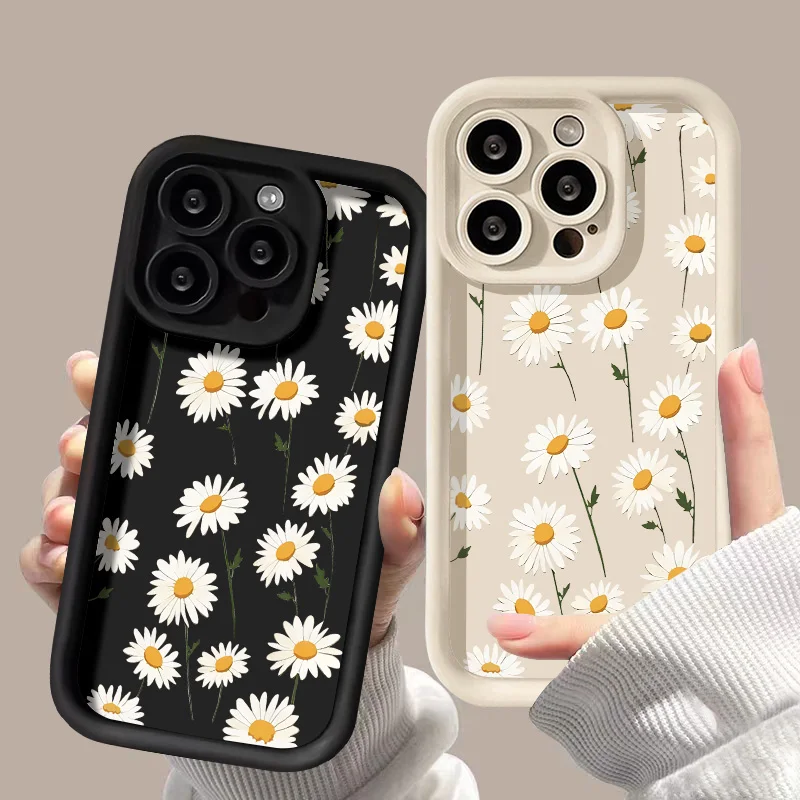 Liquid Silicon Chrysanthemum Phone Case For iPhone 16 Pro Max  Funda iPhone 11 13 14 15 12 XS X XR 7 8 Plus SE 16promax Covers