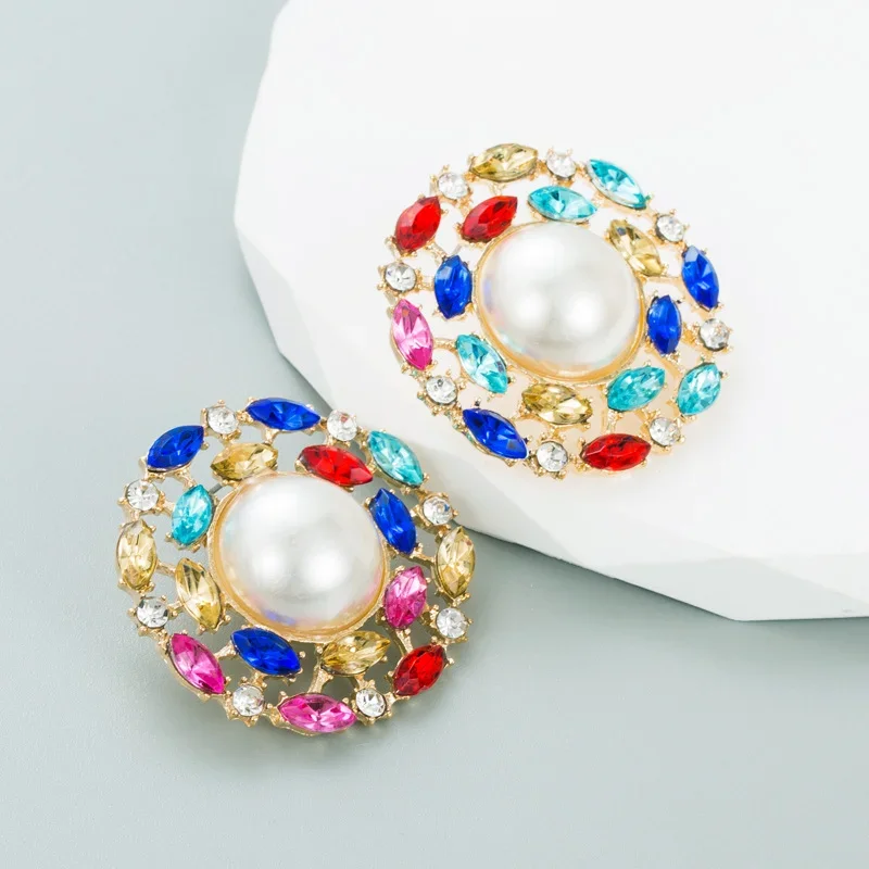 

Fashion Exaggerated Geometry Flower Earrings for Women Trendy Unique Colorful Crystals Earrings Graceful Jewelry