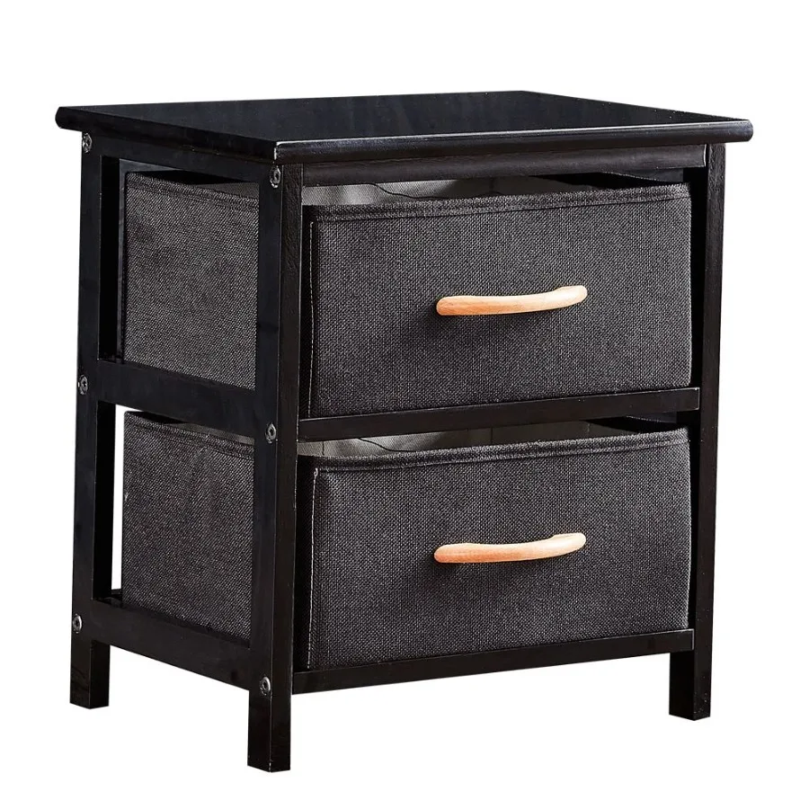 

2 Drawer Dresser Storage Cabinet Wood Frame Storage Tower Chest Organizer Fabric