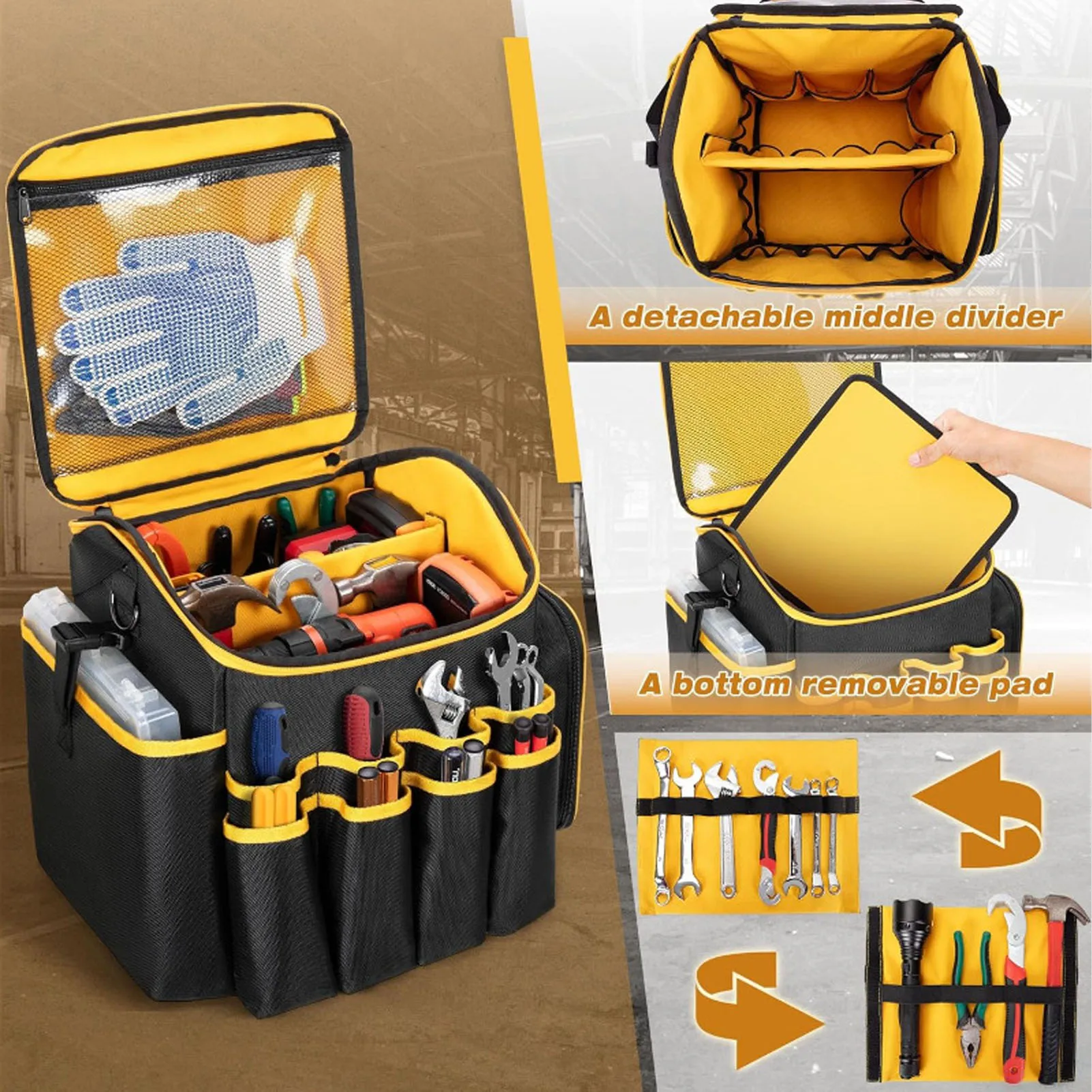 Tool Organizer Tool Bag 20L Capacity Multiple Pockets Heavy Duty Tool Organizer Bag with Removable Divider and Shoulder Strap