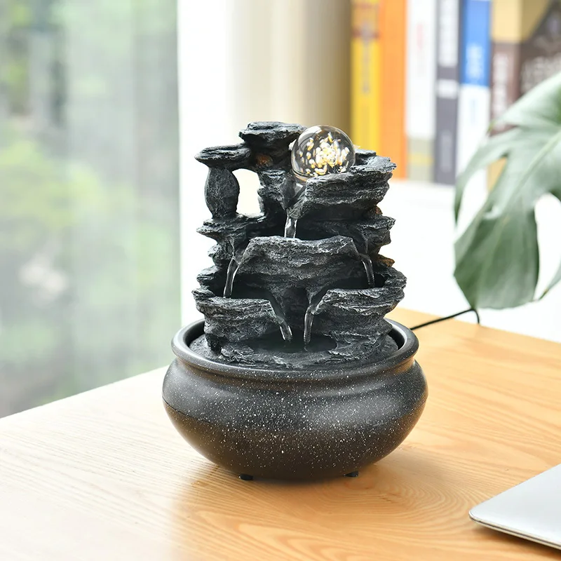 New Water Fountain Indoor Decor USB Powered Feng Shui Crystal Ball Rotation Tabletop Waterfall