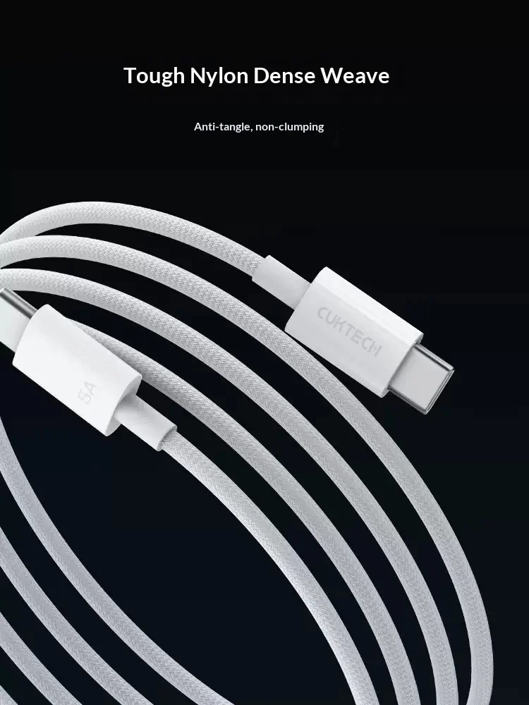 CUKTECH 5A Data Line 240W MAX Super power C-C fast charging line male-to-male 240W charging braided wire E-Marker Smart chip