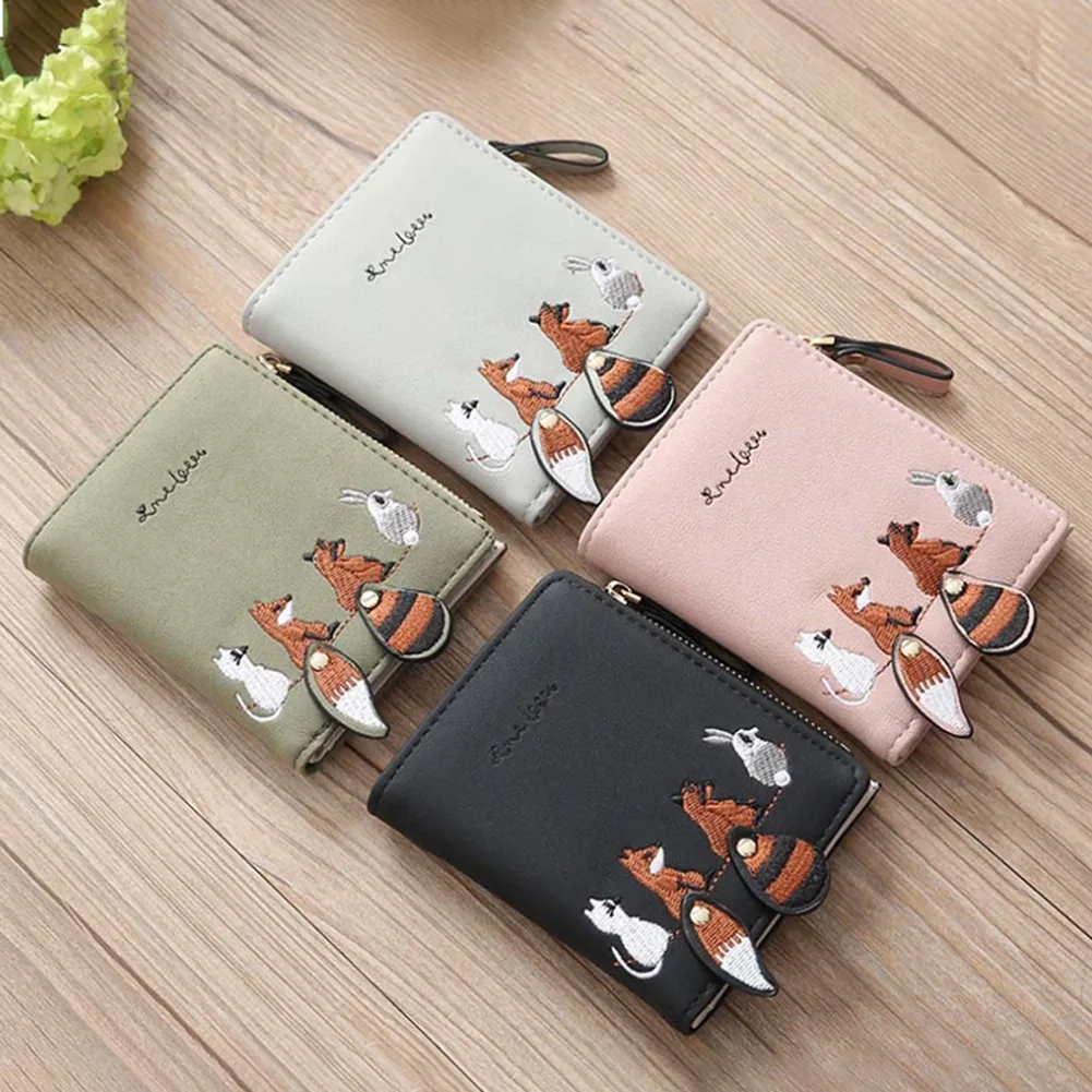 Dompet Vintage kartun hewan Fox permen berwarna gadis tas koin wanita kunci