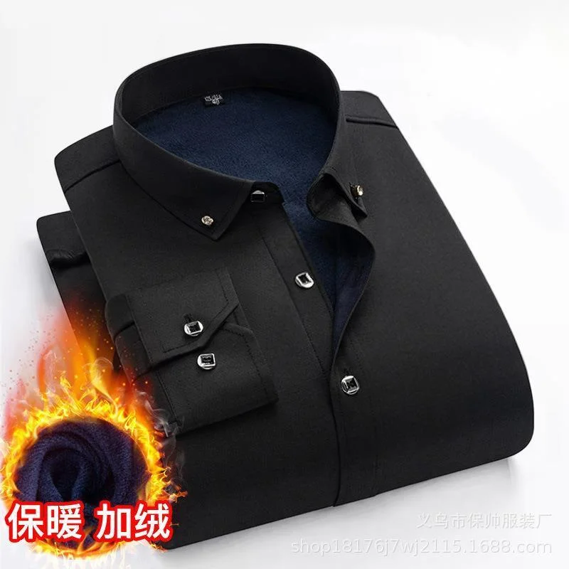 New Long-sleeved Men\'s  Winter Thicken Shirt Men\'s Single-breasted Square Collar Padded Shirts Fashion Slim  Male Warm Shirt