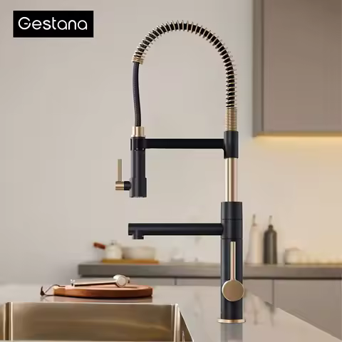 Brushed Gold Island Kitchen Facuet Brass High Arc Tall Spout Pull Down Sprayer Deck Mount 1Hole Classic Style Vintage sink Mixer