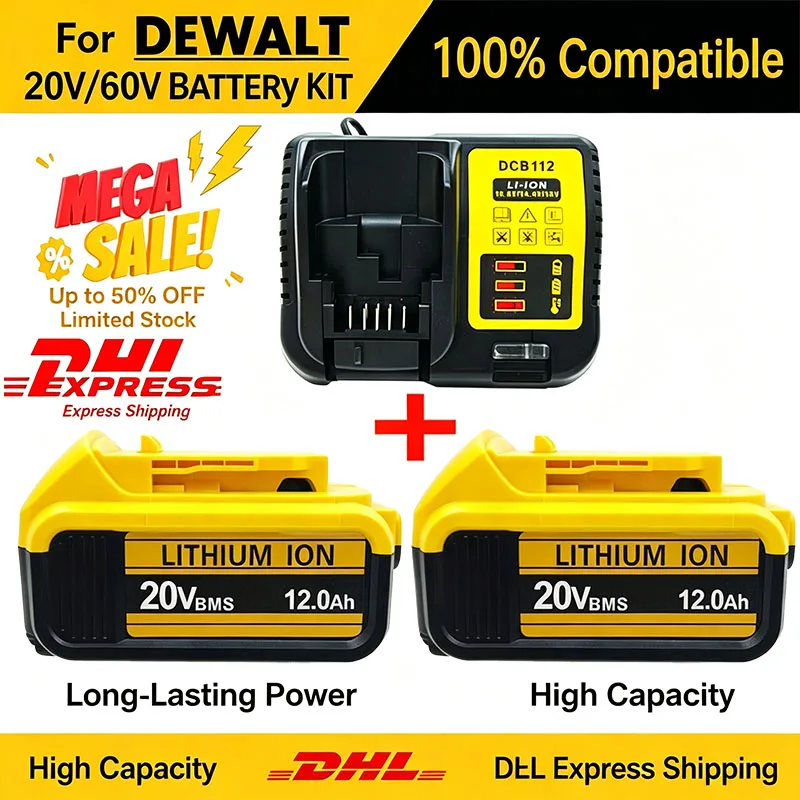 Compatible Replacement Battery For DEWALT 20V/60V Fit DCB182 DCB205 DCB206 DCB606 DCB609 6Ah 12Ah Power Tool Lithium Battery