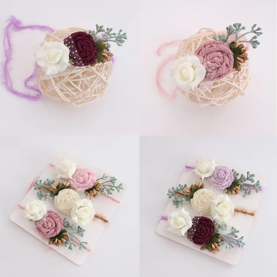 3PCS/SET Ifanbaby Baby Flower Headband Girl Rolled Rose Lace Headwear Fashion Kids Hair Accessories Back Tie