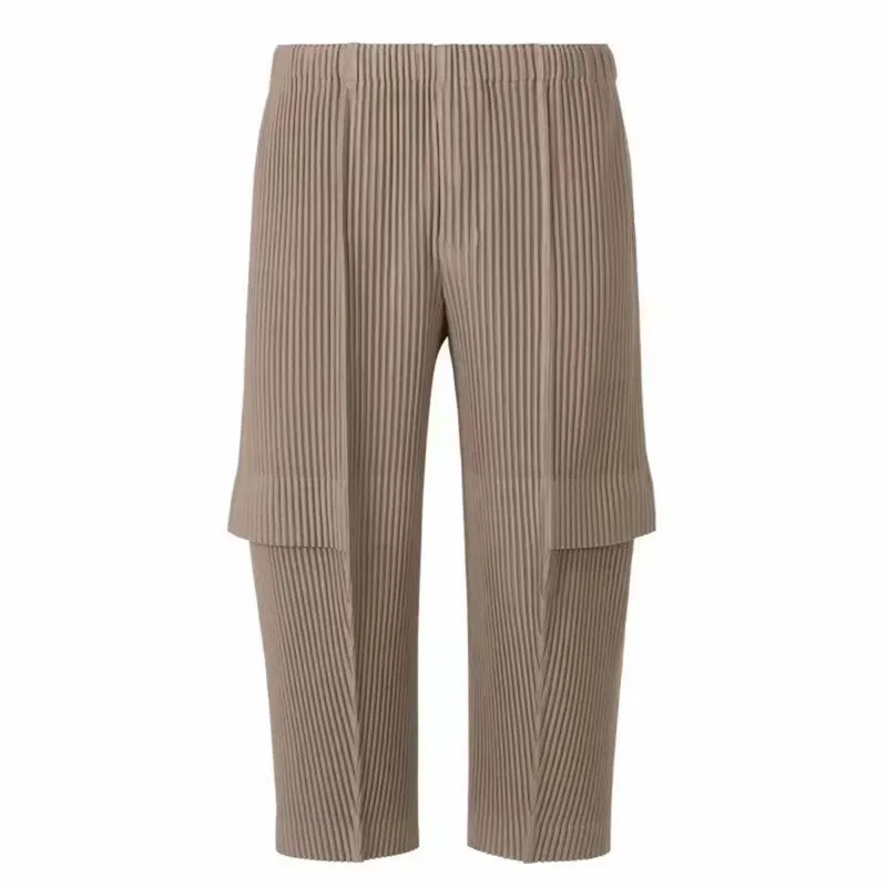 Miyake Original Pleated Work Pants 2025 Spring Summer New Pleated Men's Military Green Fold Pants Men's Casual Loose Japanese