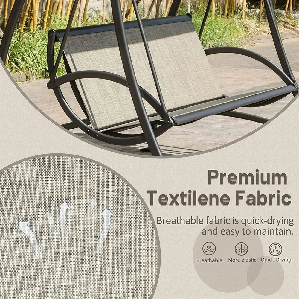 3-Seat Patio Swing Chair, Swing Glider w/Adjustable Canopy and Breathable Seat
