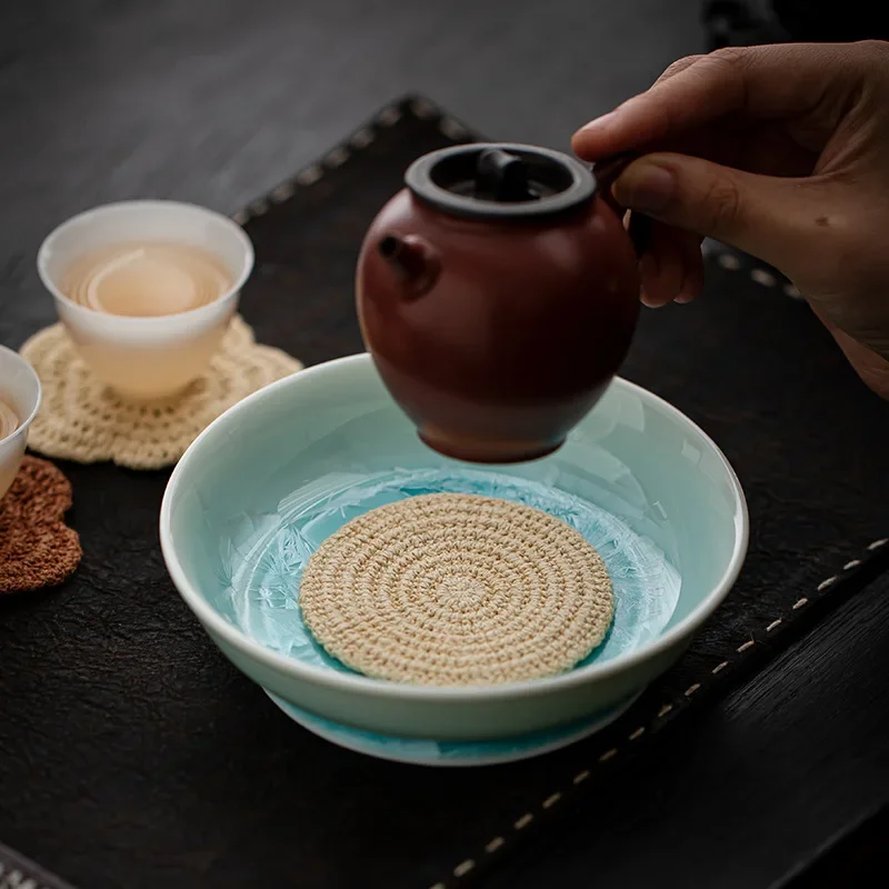 Vintage Crochet Round Flower Tea Coaster Heat Insulation Teapot Mat Fabric Drink Pad Tea Accessory  Home Decor
