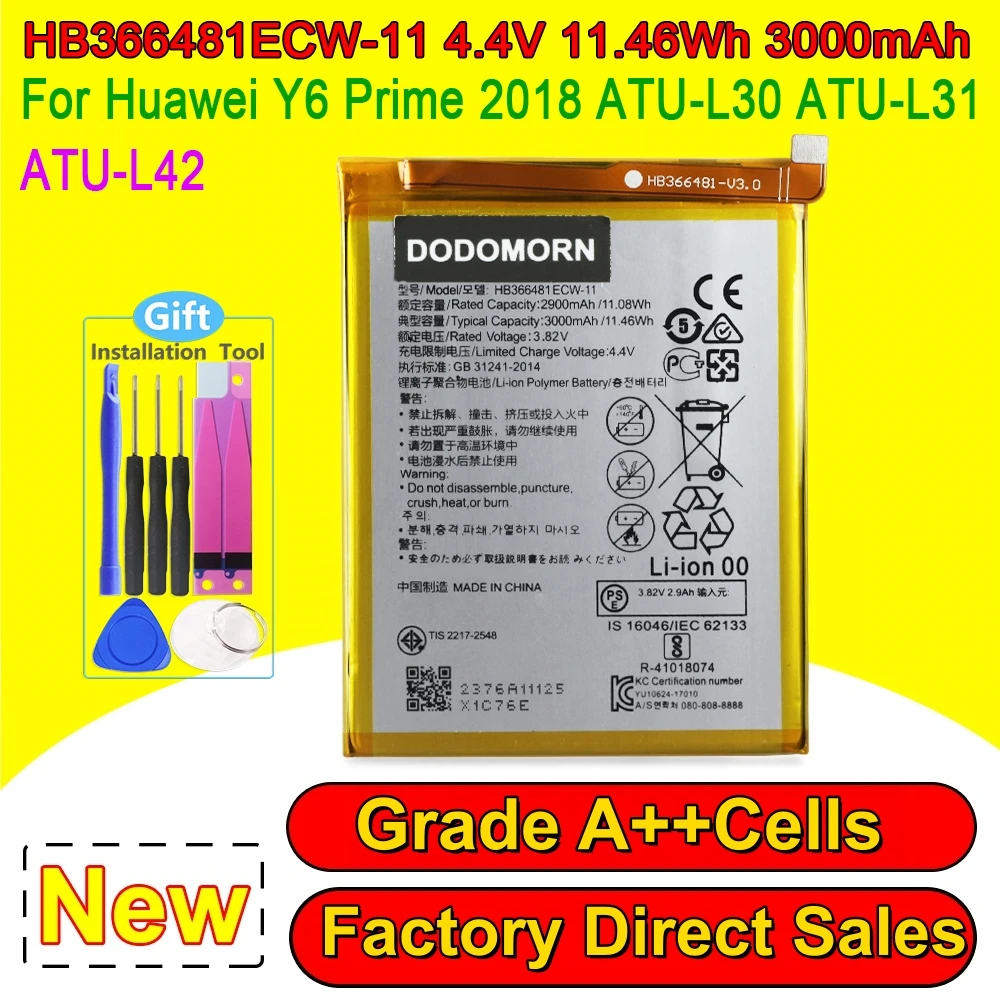 High Quality HB366481ECW Battery For Huawei P10 Lite P20 Lite Honor 5C 7A 7C Y6 Prime 2018 Internal Battery