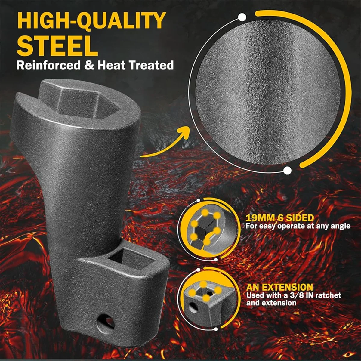 A67F-19MM High Pressure Fuel Line Socket for Detroit Diesel DD13 DD15 DD16,Alternative to W47058090900 (3/8 Inch Drive)