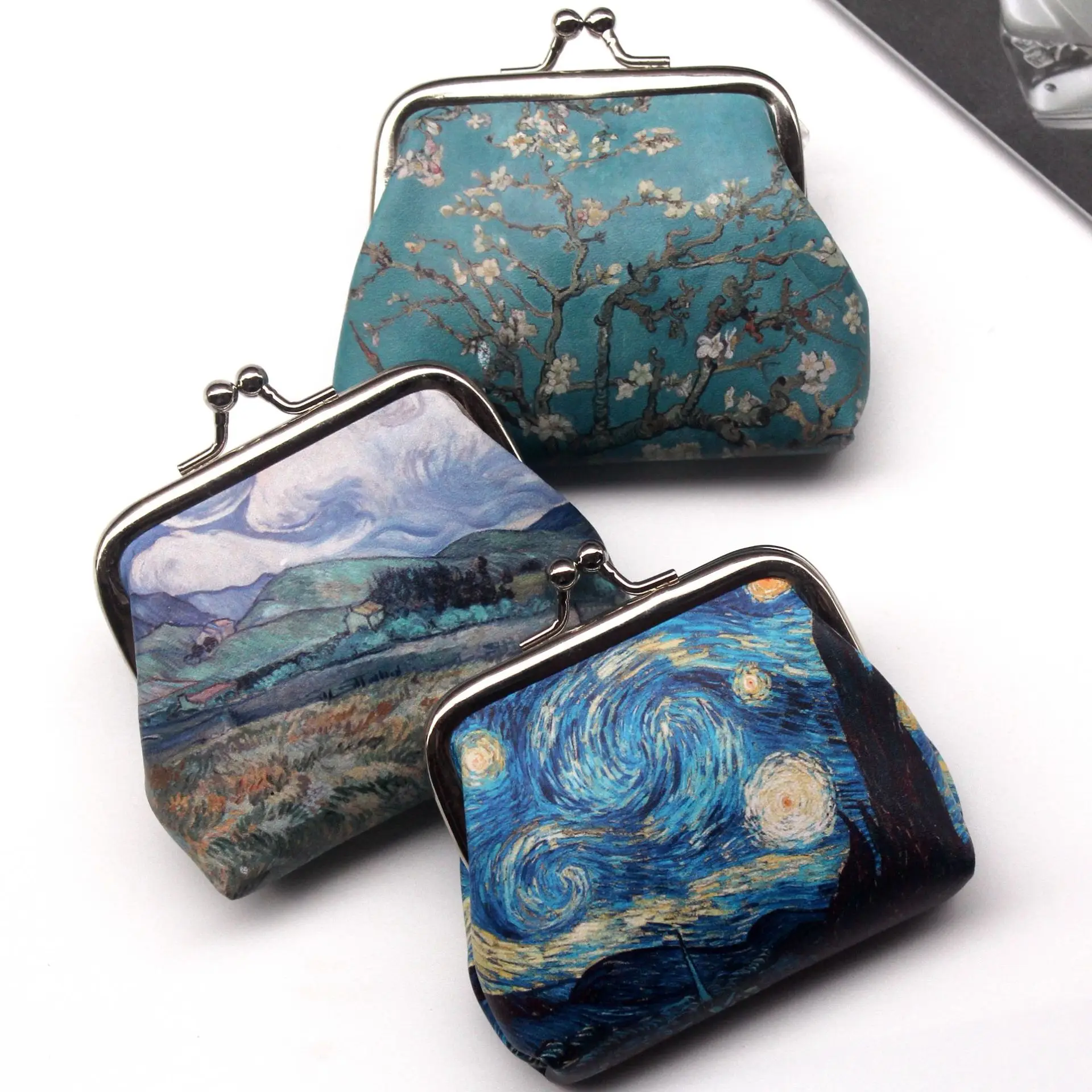 Mini porte-monnaie imprimé pour femmes, sacs à main à loquet pour cartes de vente, pochette de monnaie, sac de change, célèbre Van Gogh, impression d'huile, 2024