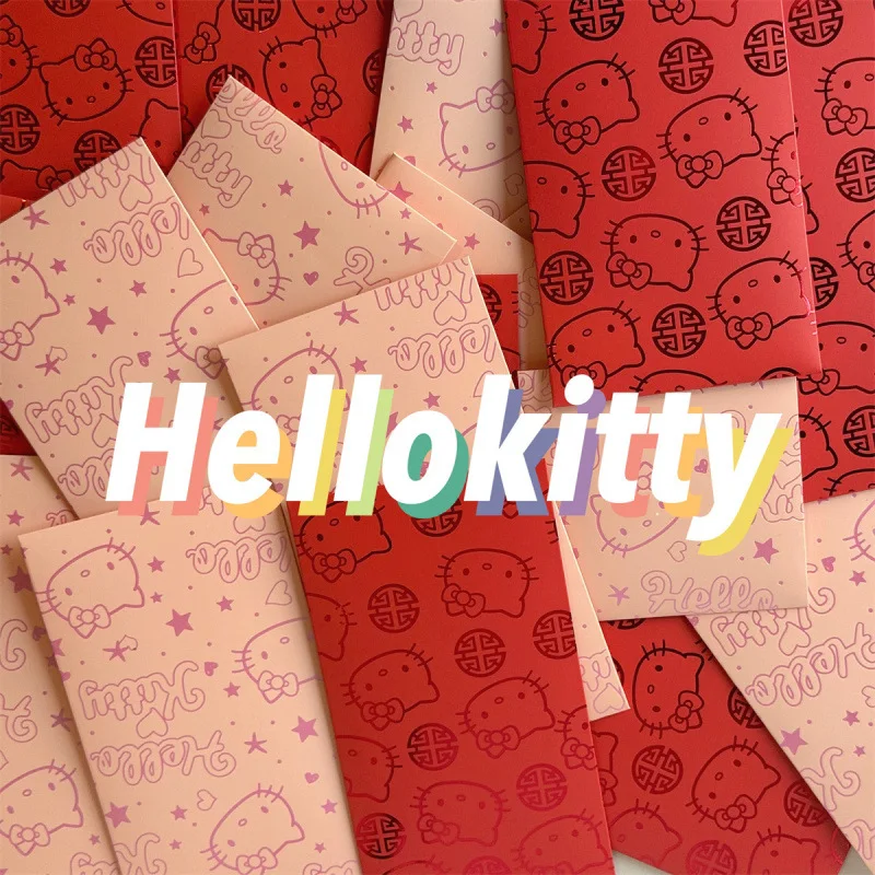 헬로 키티 산리오 귀여운 만화 Kt 고양이 새해 빨간 봉투, 카와이 주변 새해 돈 포장, 축복 휴일 선물