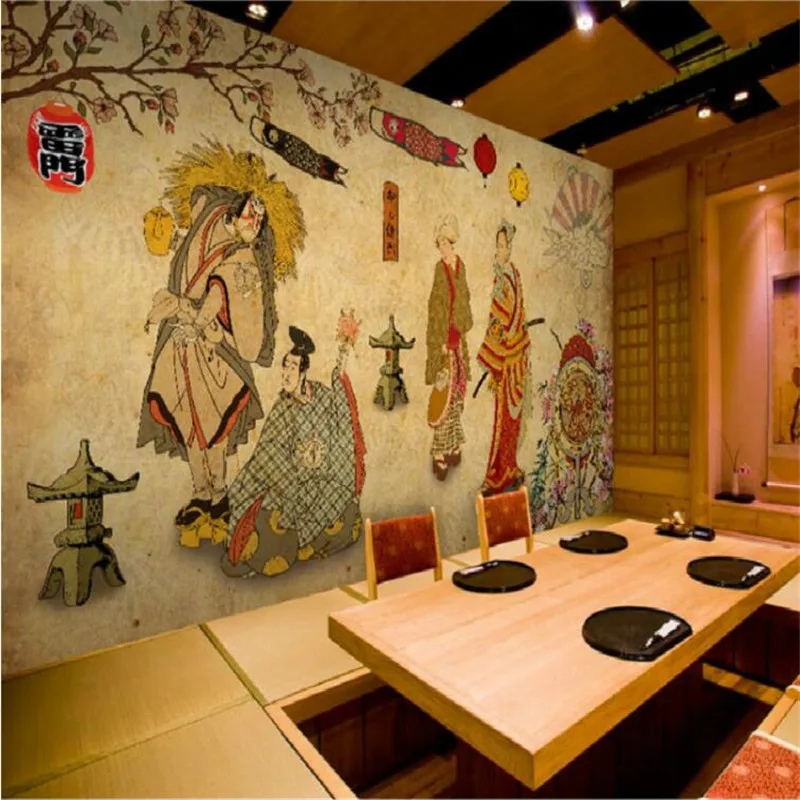 

Custom Ukiyoe Samurai Wall Paper Japanese Cuisine Sushi Restaurant Izakaya Industrial Decor Mural Wallpaper Papel De Parede 3D