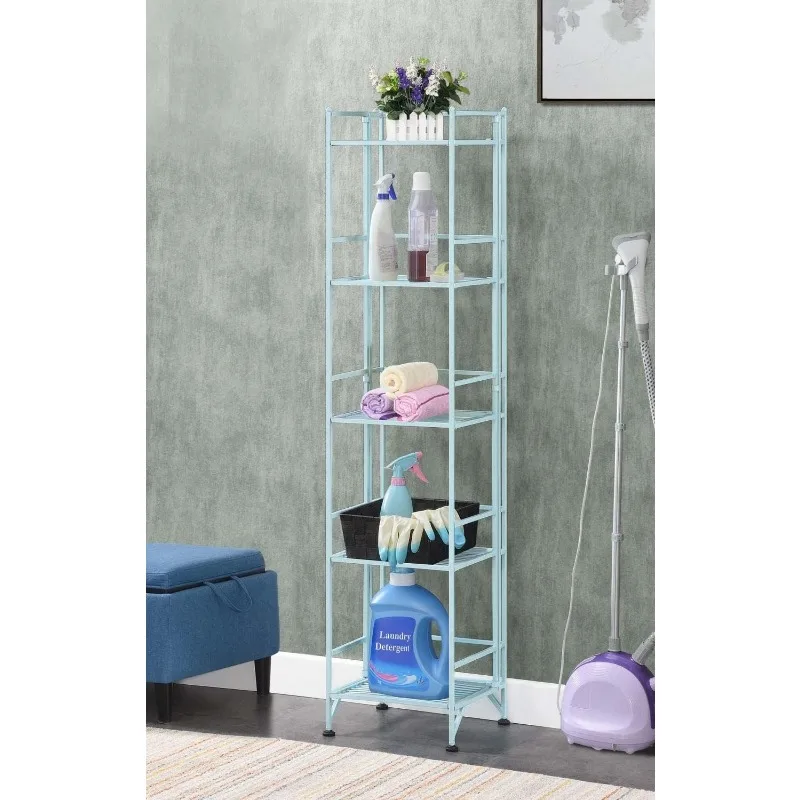 Xtra Storage Shelves - 5-Tier Folding Metal Shelving, Modern Shelves for Storage and Display in Living Room, Bathroom, Office