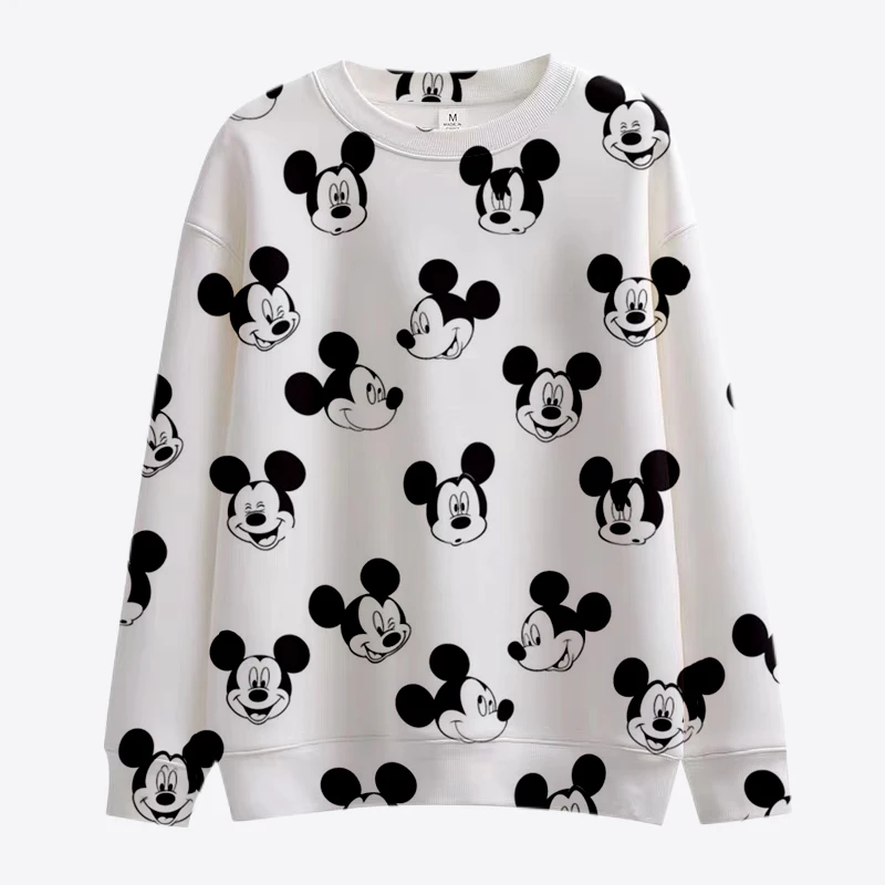 New Cartoon Disney Mickey and Winnie the Pooh Sweatshirt Women\'s Crew Neck Loose Pullover Autumn Fun Print Long Sleeve Top