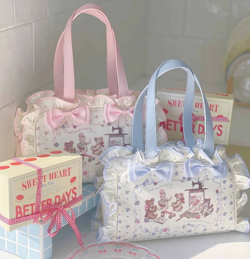 Cute Animals Sweet Cute Women's Bag Lolita Girls Ruffled Bow Handbag Fashion Tote Bags