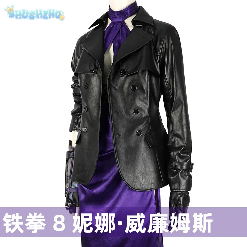 Nina williams Cosplay Tekken 8 NINA WILLIAMS Costume Sexy purple dress leather jacket glasses accessories prop Halloween set