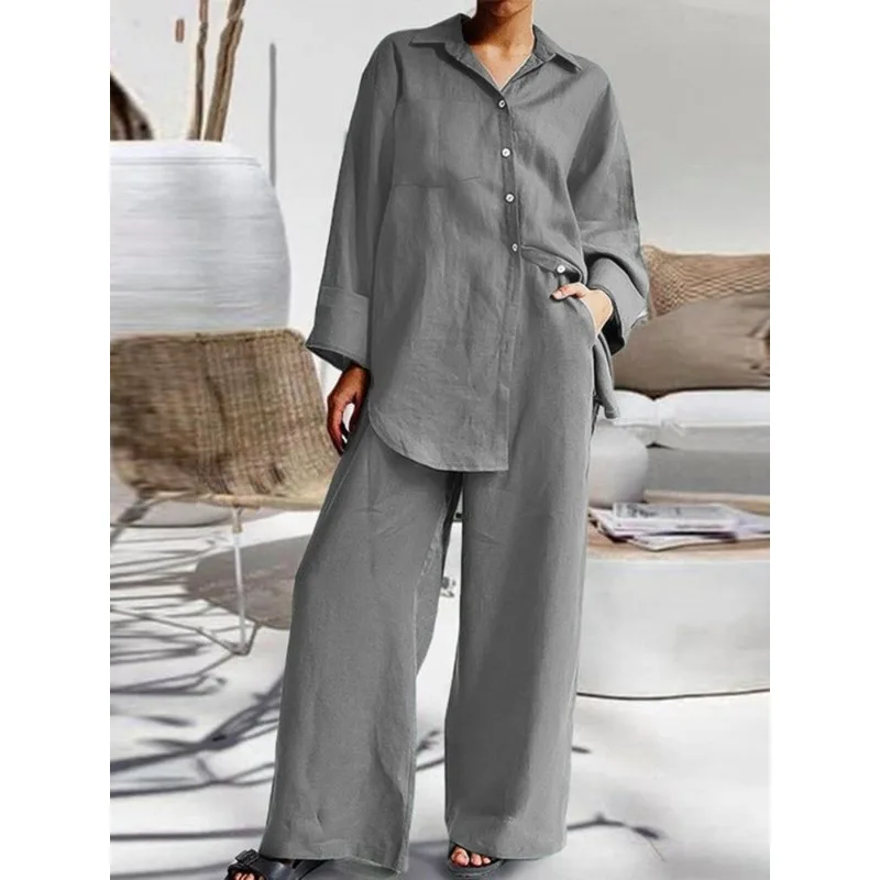 Blouse Shirt Trousers Suit Women's Spring/Autumn Loose-fitting Comfortable Minimalist Casual Fashionable Niche High-end Elegant