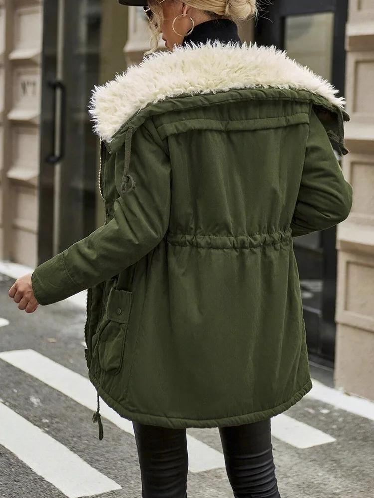 Neue Damen Winterjacke mit Baumwollfüllung 2026 Damen Mittellange Warme Lammfell-Steppjacke Übergrößen Damenparka Oberbekleidung – Detail 4