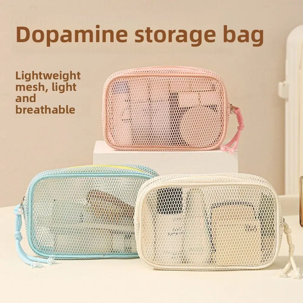 

New Dopamine Color Storage Bag Large Capacity Breathable Mesh Cosmetic Bag Lightweight with Handle Coin Purse