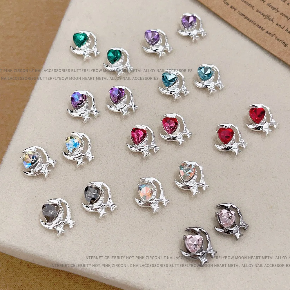 20 stuks 9.5x9.3mm Hart Diamant Maan Sterren Legering Nail Art Accessoires Glanzende Steentjes Manicure Decoraties Nail Diy Charms