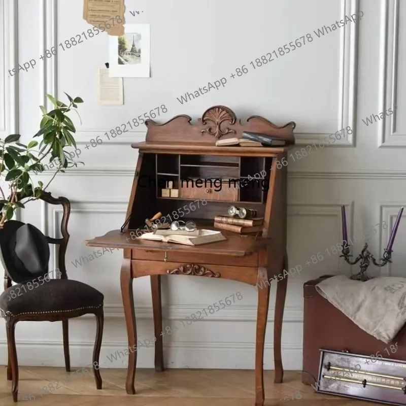 

French retro carved solid wood dresser bedroom dressing table American flip end cabinet