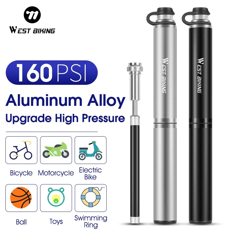 WEST BIKING 160PSI Bicycle Pump Mini Aluminum Alloy Portable Bike Pump Schrader/Presta Valve Inflator MTB Road Bike Accessories