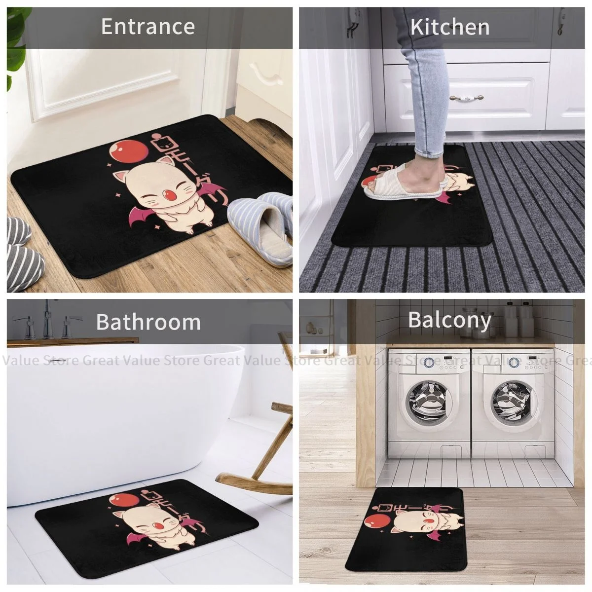 Final Fantasy XIV Game Bathroom Mat Moogle Kupo Doormat Kitchen Carpet Entrance Door Rug Home Decor