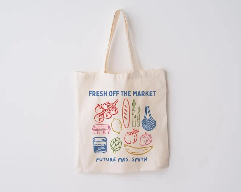 

Fresh Off the Market Tote Bag Gift For Bride Italian Summer Tomato Girl Bride Tote Bachelorette BagsFarmers Market