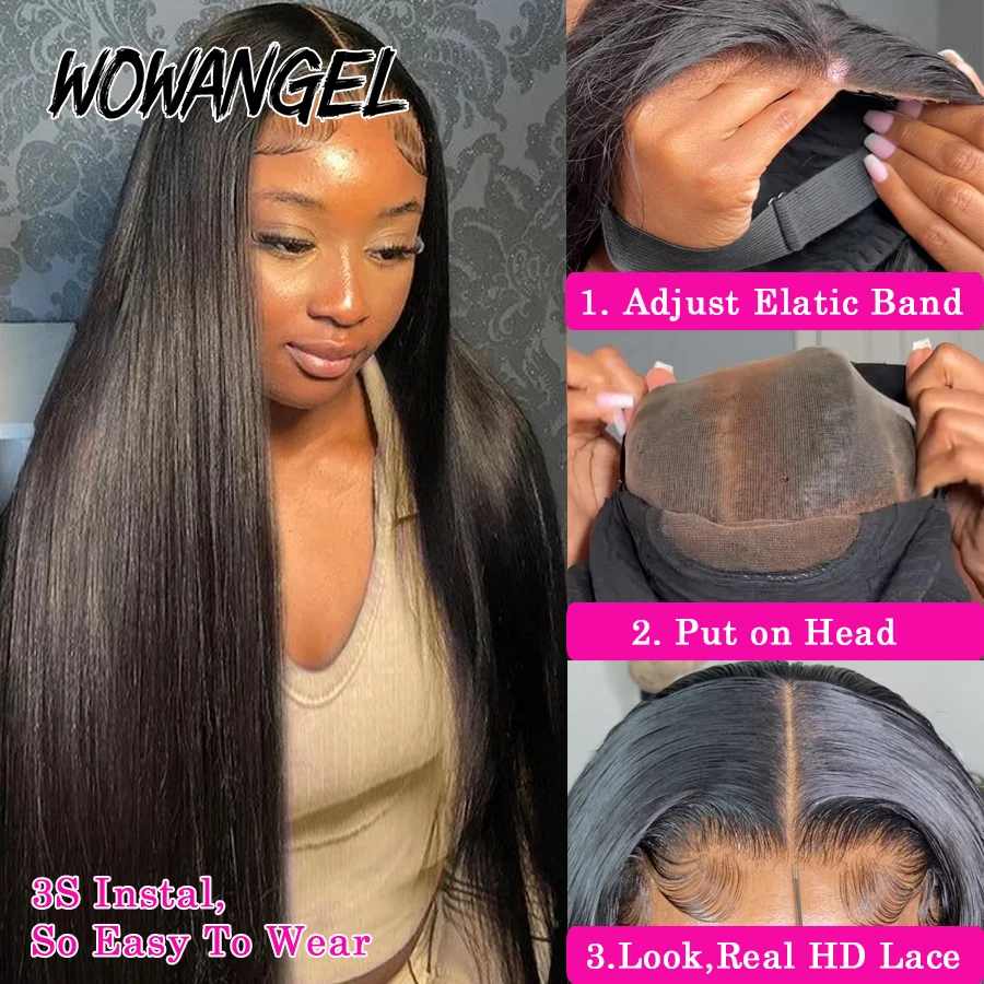 WowAngel 34in 9x6/5x5 HD Lace Closure Glueless Wigs Ready To Wear Straight Human Hair Wigs Skins Melted Brazilian Hair For Women