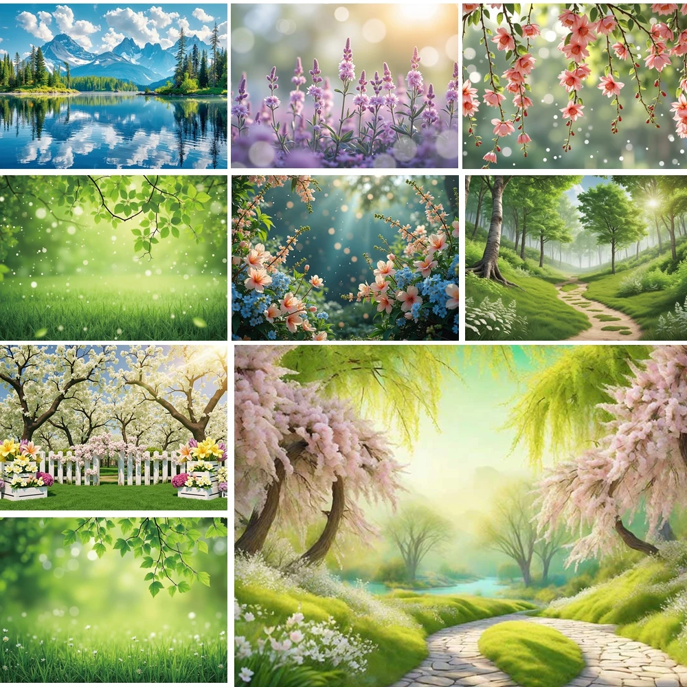 

MOON.QG Spring Flower Garden Photographic Background White Fence Tulip Clusters Butterfly Backdrop Photobooth Photocall Decor