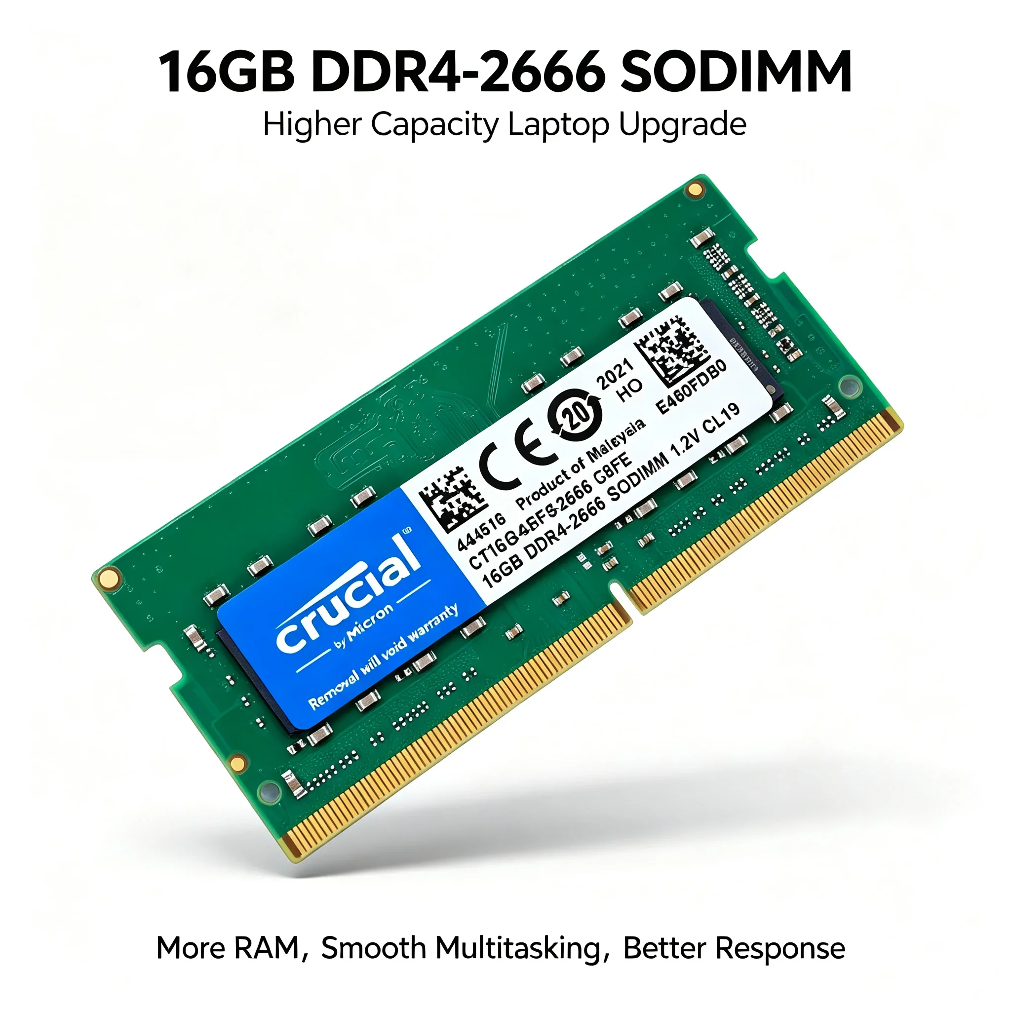 Crucial  1PCS/2PCS DDR4 Laptop RAM 16GB 2400 2666 3200MHz 8 Chips Green PCB SODIMM Notebook Memory - view 3