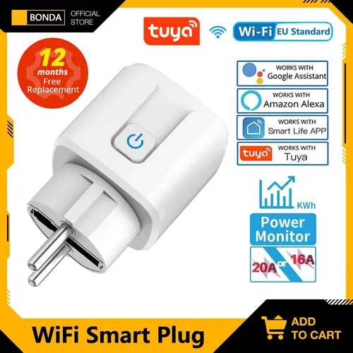 Enchufe inteligente WiFi EU 16A/20A con Monitor de potencia función de sincronización Tuya Smart Life APP Control funciona con Alexa Google Home