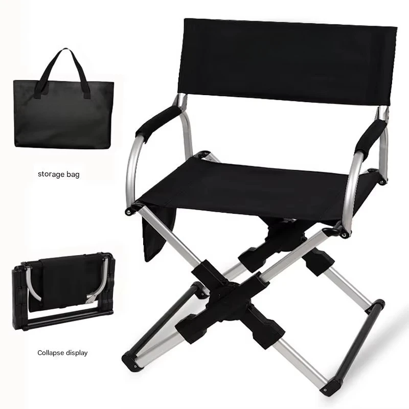 Silla de Camping Ultraligera de Aluminio y Oxford 600D Negra, Plegable y Portátil, para Playa, Pesca y Picnic