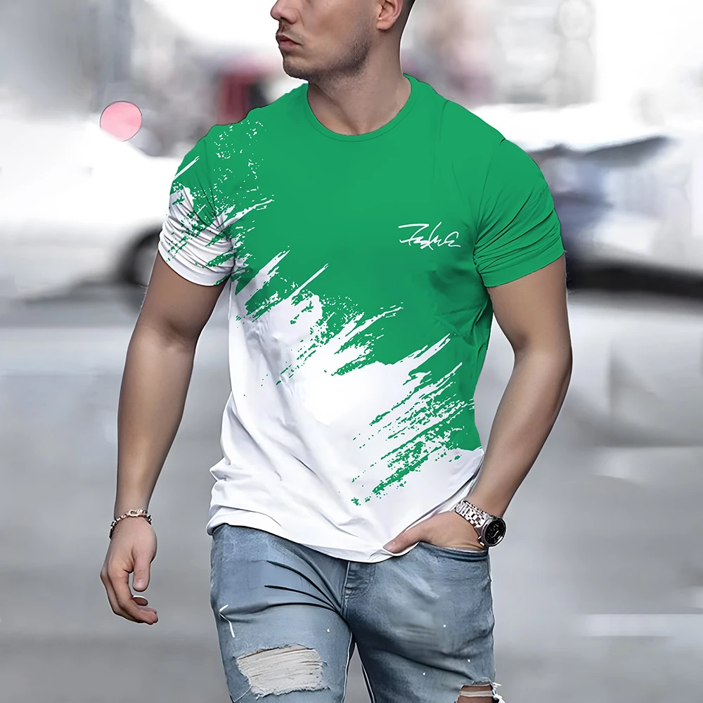 Summer Men's T Shirt Casual Round Neck Loose Tops Fashion Color Contrast Print T Shirt For Men Funny 3D Tee Street Trend Clothes image 5