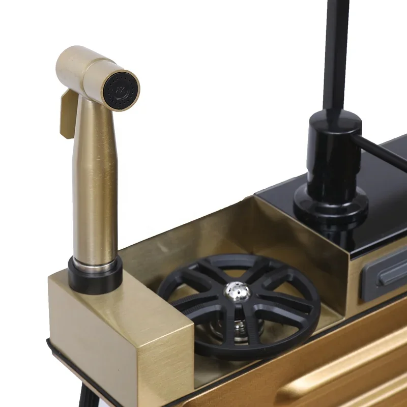 Upgraded Handmade Brushed Gold Single Bowl Stainless Steel Undermount Kitchen Sink Scratch Resistant Modern With Phone Holder