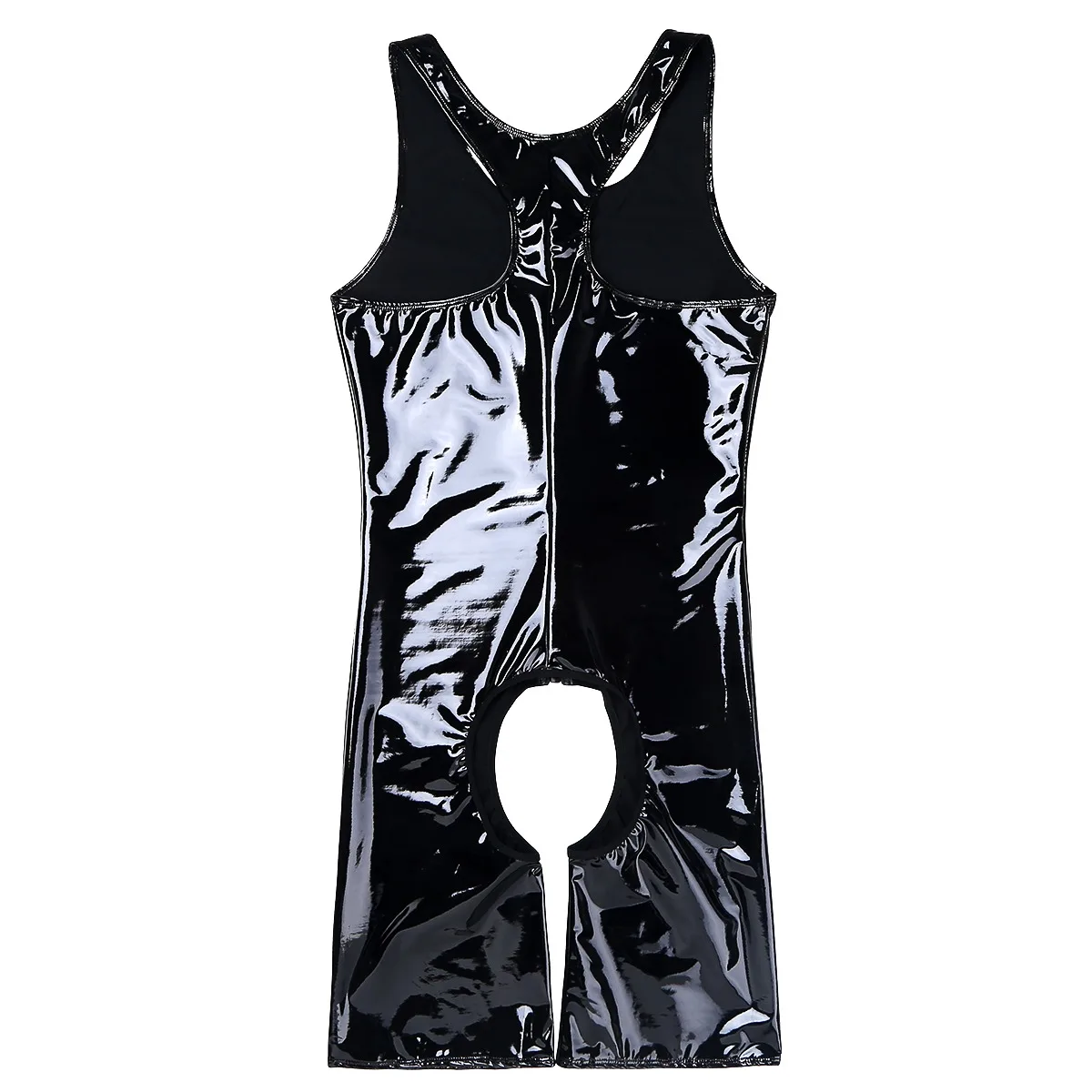 Artı Boyutu Erkek Seksi Açık Crotch Bodysuit Patent Deri Catsuit Wetlook Erotik Lateks Bodycon Crotchless Atlet Leotard Tulum