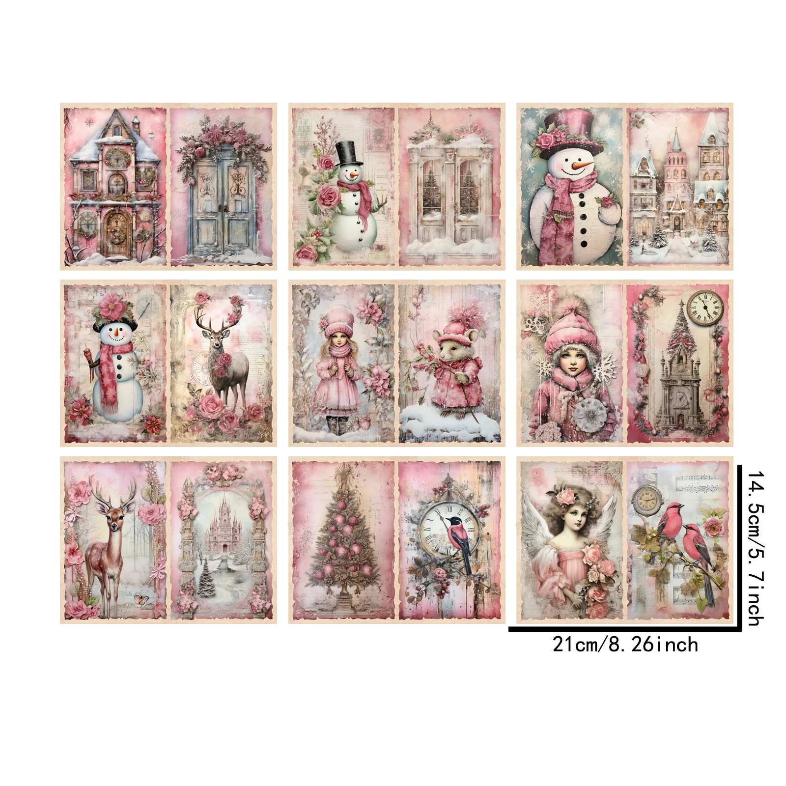 9 hojas tamaño A5 rosa Navidad muñeco de nieve Ángel fondo Vintage Grunge diario planificación Scrapbooking